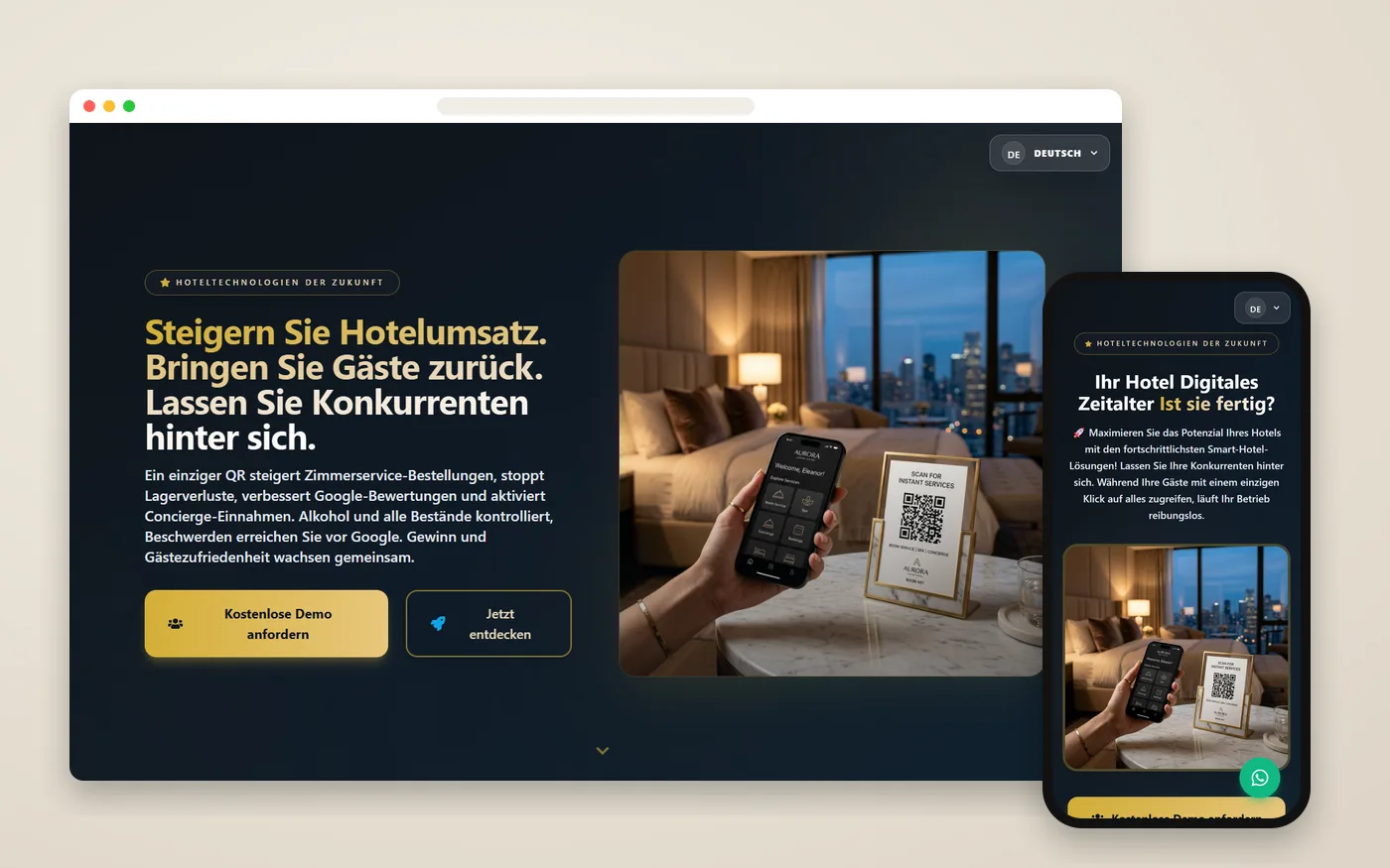 RoomXQR — Website auf verschiedenen Geräten